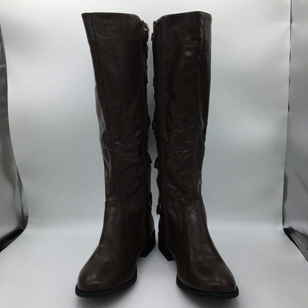 Brown Knee High Boots Low Heels Side Zipper Fall Winter Boots Shoes - Picture 1 of 10